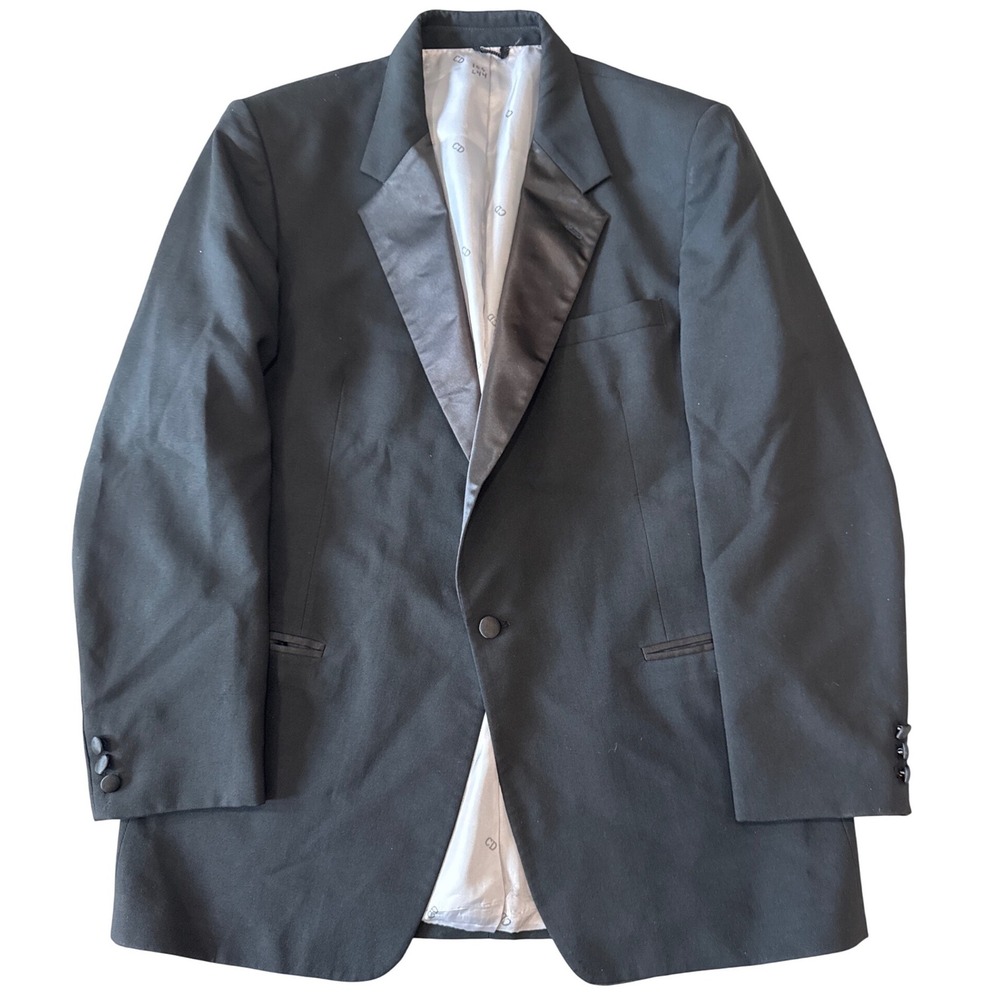 Christian Dior Monsieur Black Tuxedo Jacket Satin Peak Lapel Vintage 44L USA